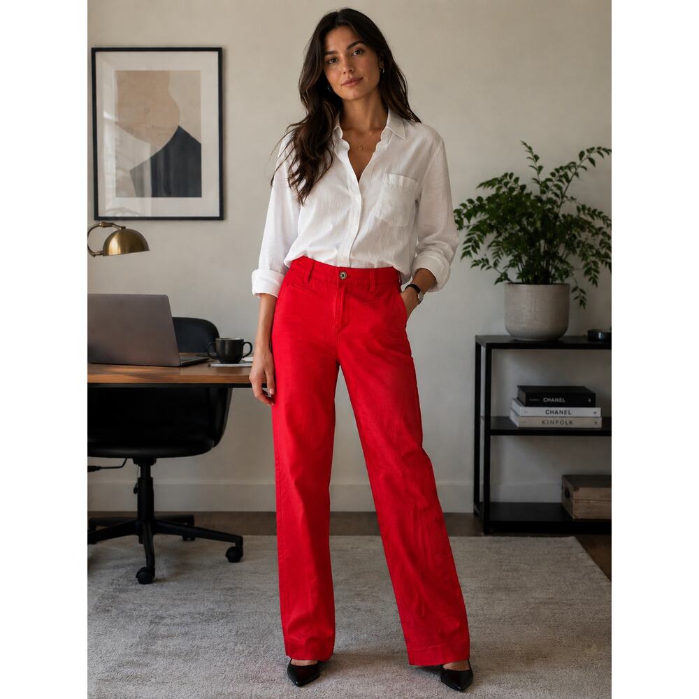 Cabi Linen Blend Valentine Trouser Pants Red Wide Leg Dress Pants Womens Size 10